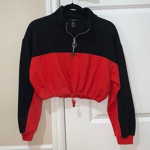 Red and black cropped sweater